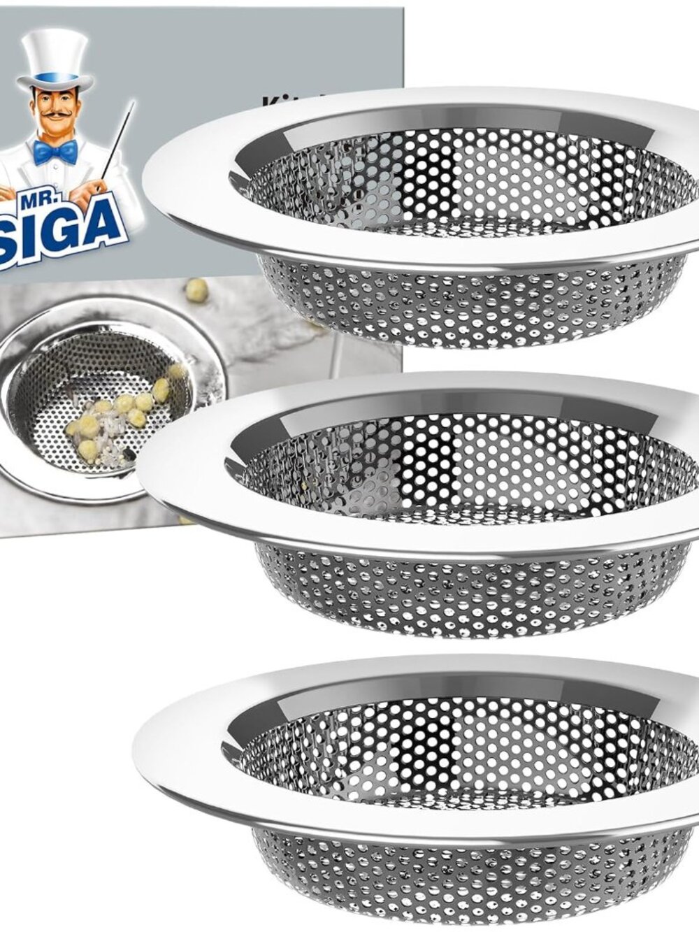 Kitchen Sink Strainer, Stainless Steel Sink Drain Strainer, Dishwasher Safe, Out